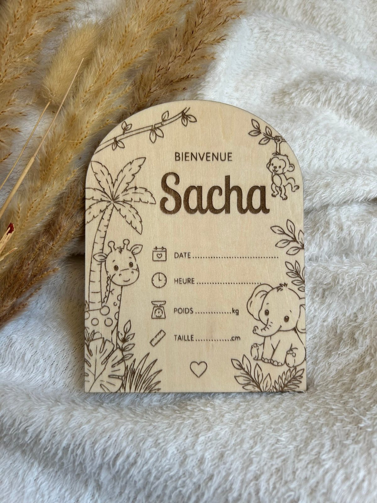 Carte de bienvenue Jungle personnalisée 🌿🦒 Bois & Soleil