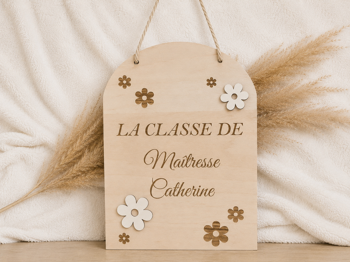 Panneau personnalisé – “La classe de Maîtresse” Bois & Soleil