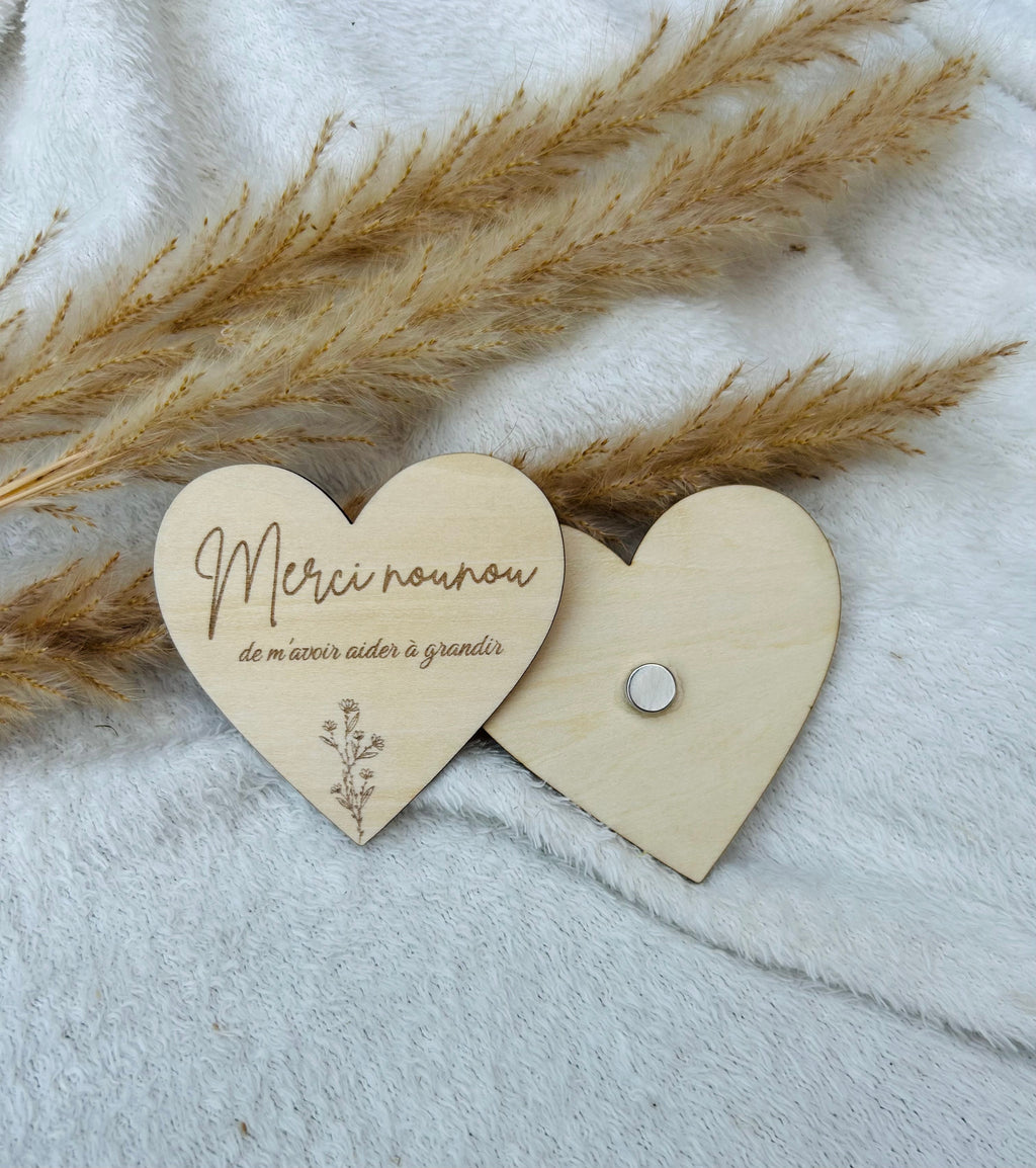 Magnet « cœur » PERSONNALISÉ Bois & Soleil