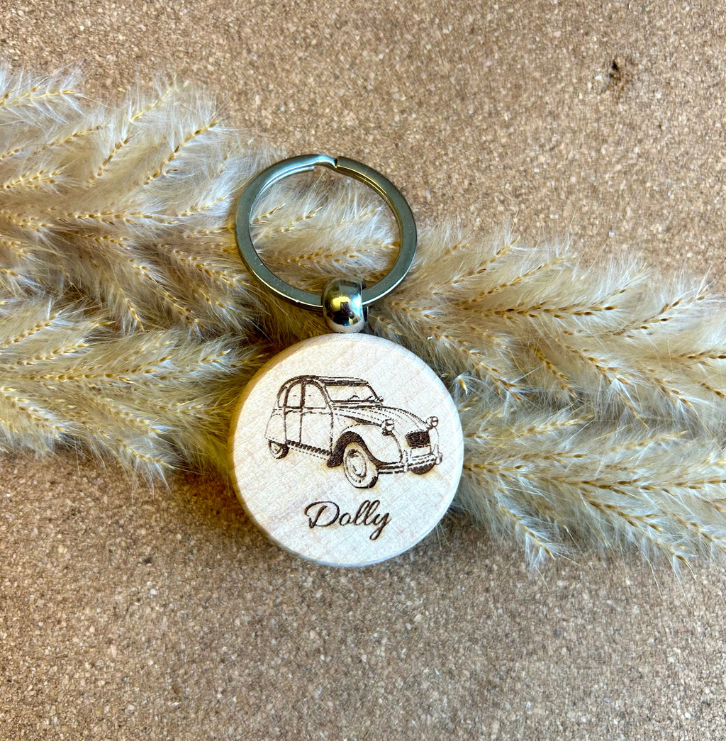 Porte-clés rond Bois & Soleil