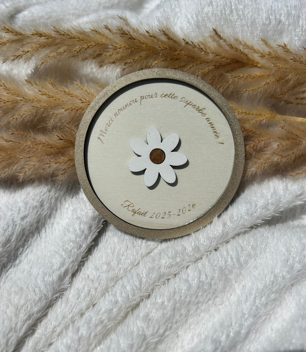 Magnet « rond fleuri » PERSONNALISÉ Bois & Soleil