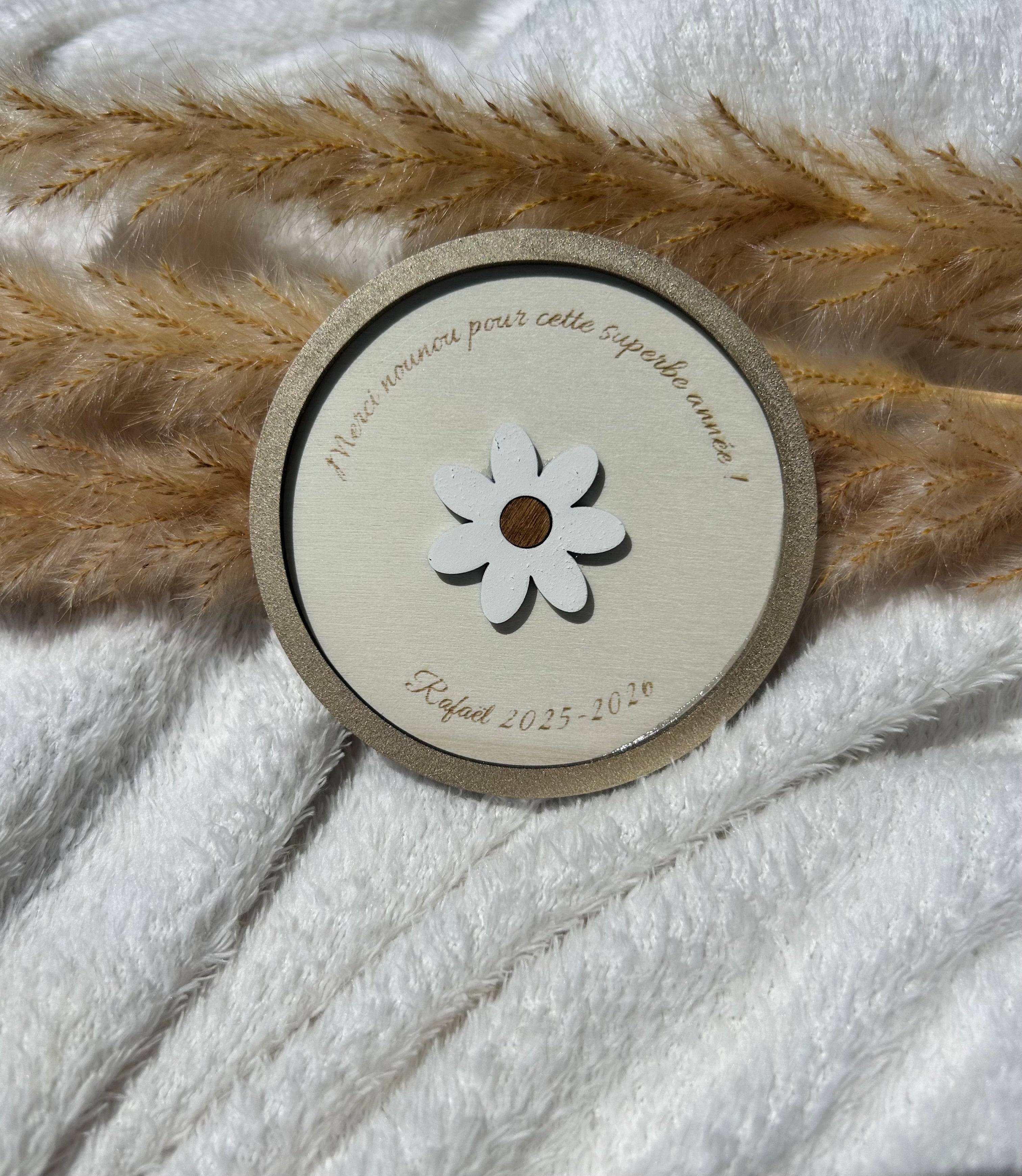 Magnet « rond fleuri » PERSONNALISÉ Bois & Soleil