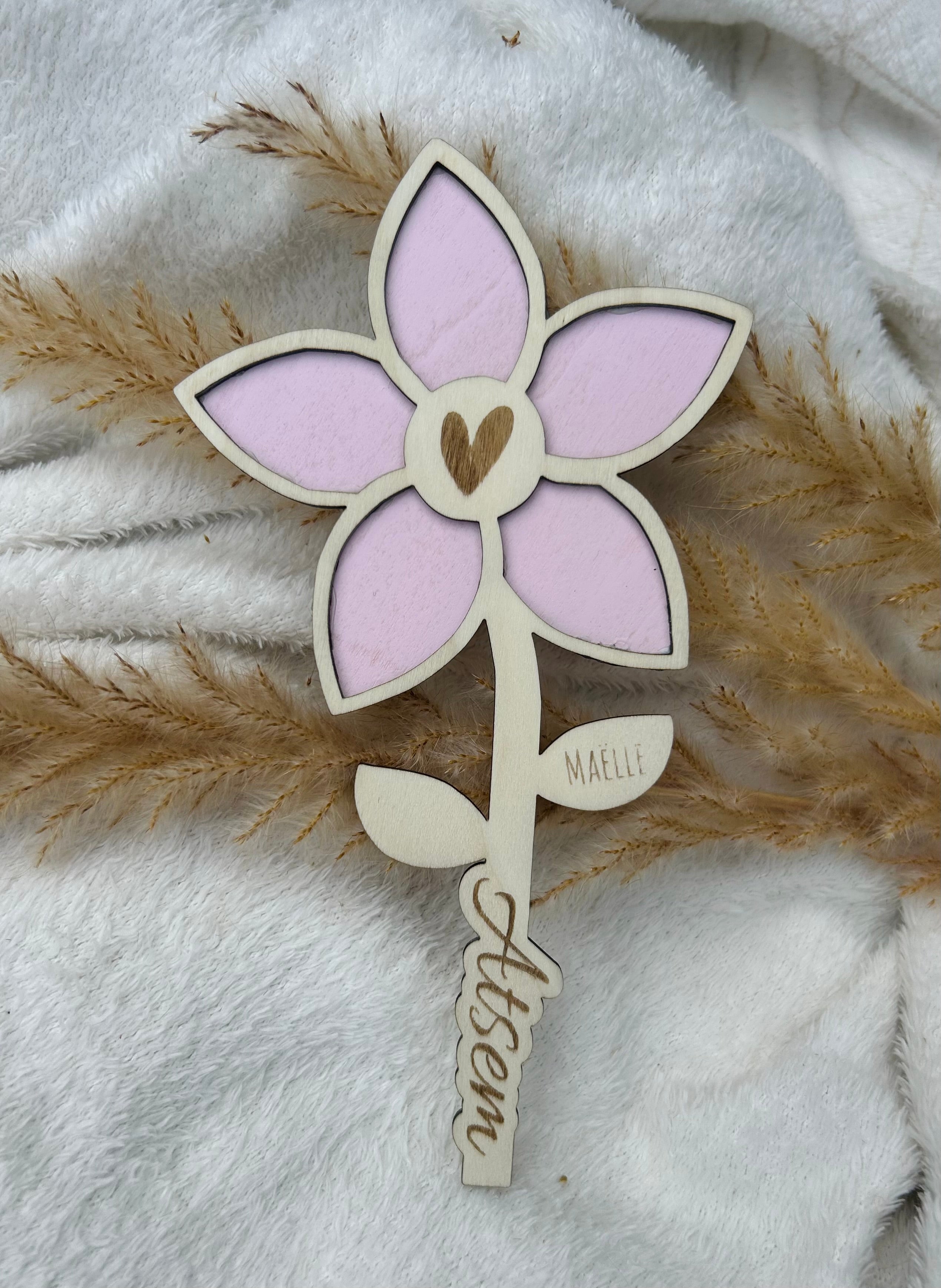 Fleur Personnalisée en Bois – 20 cm 🌸 Bois & Soleil
