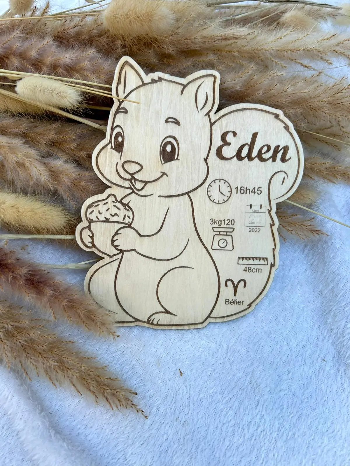Plaque animal naissance Bois & Soleil