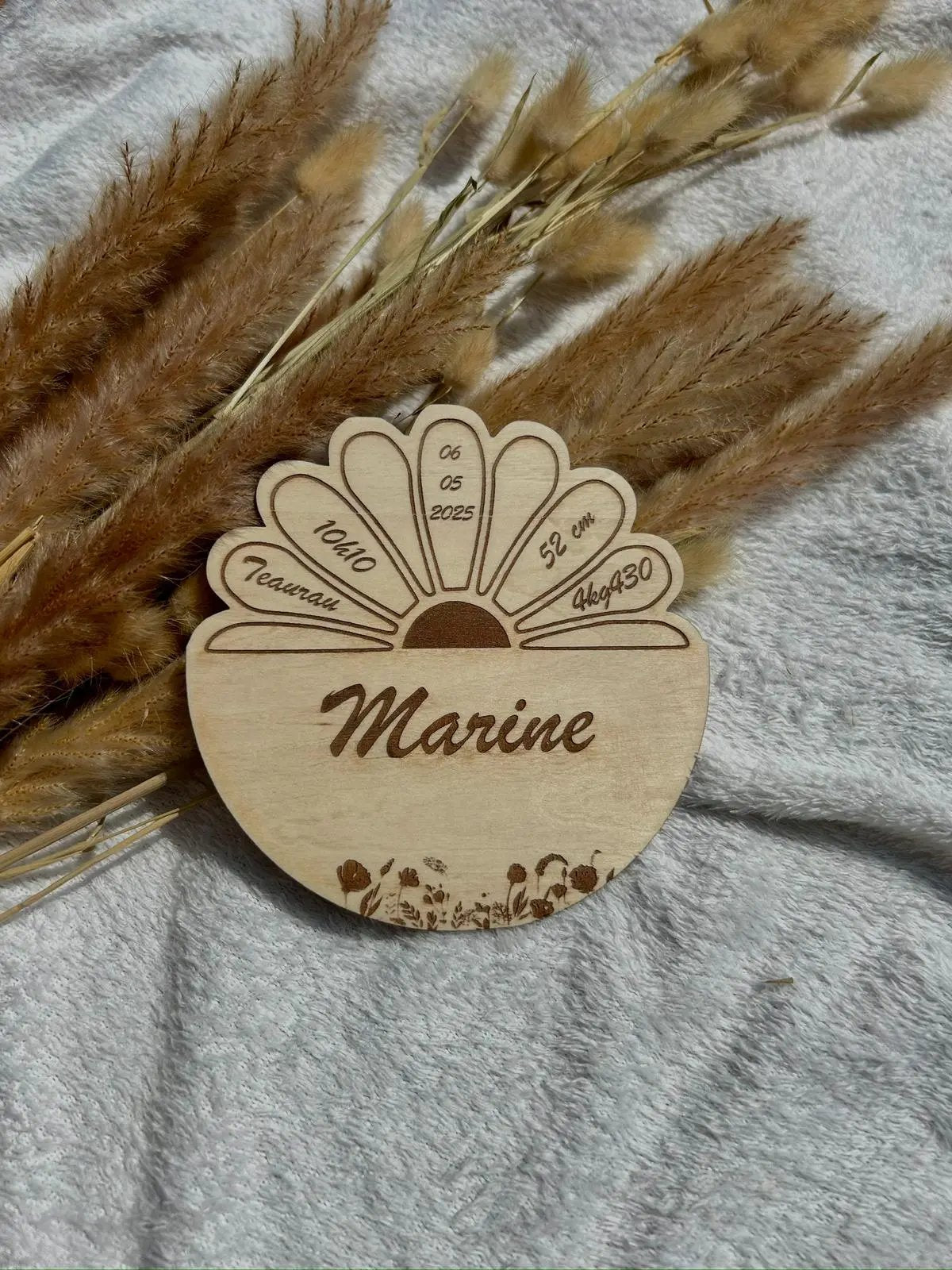 Plaque pâquerette naissance Bois & Soleil