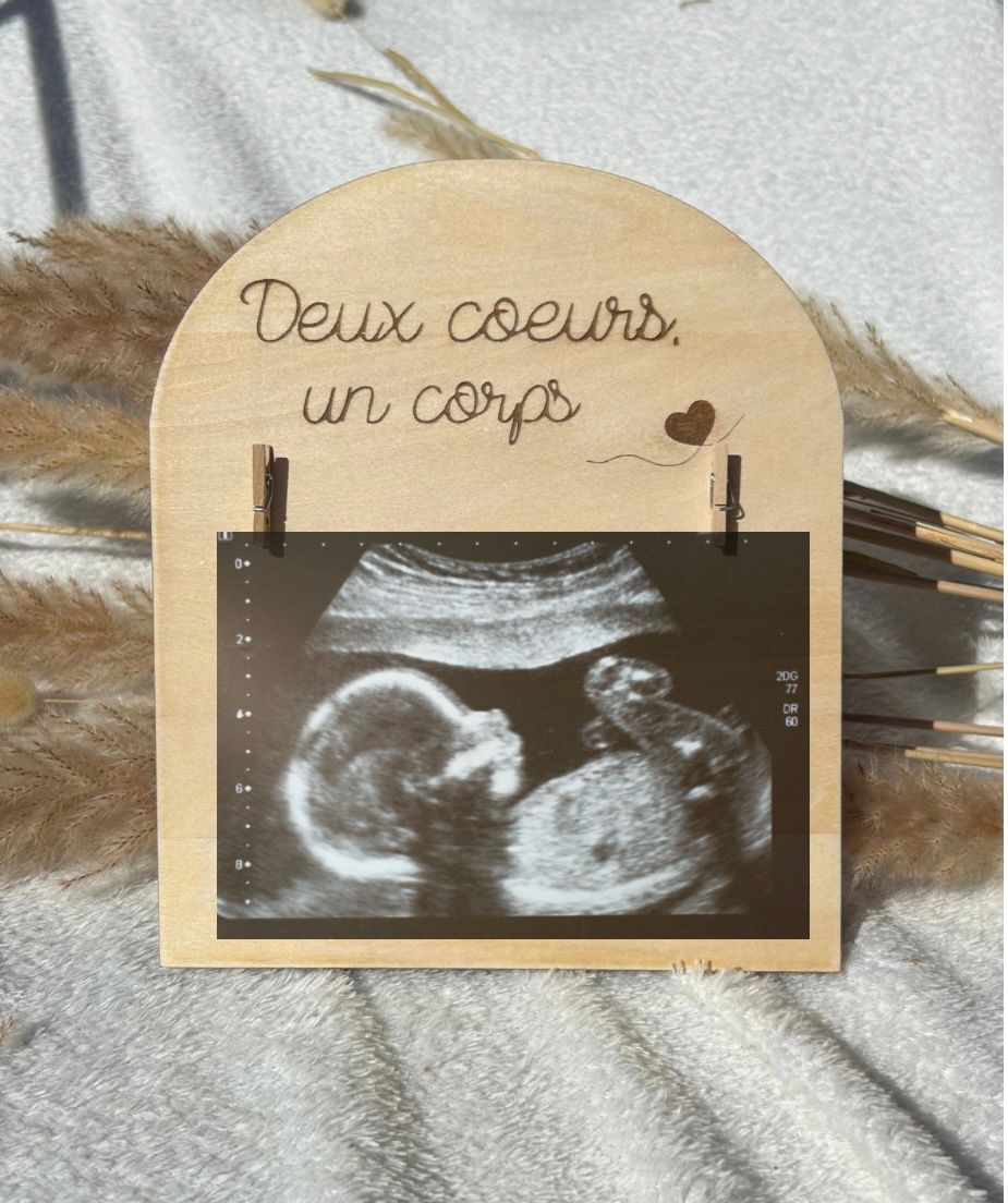 Cadre échographie « deux cœurs, un corps» Bois & Soleil